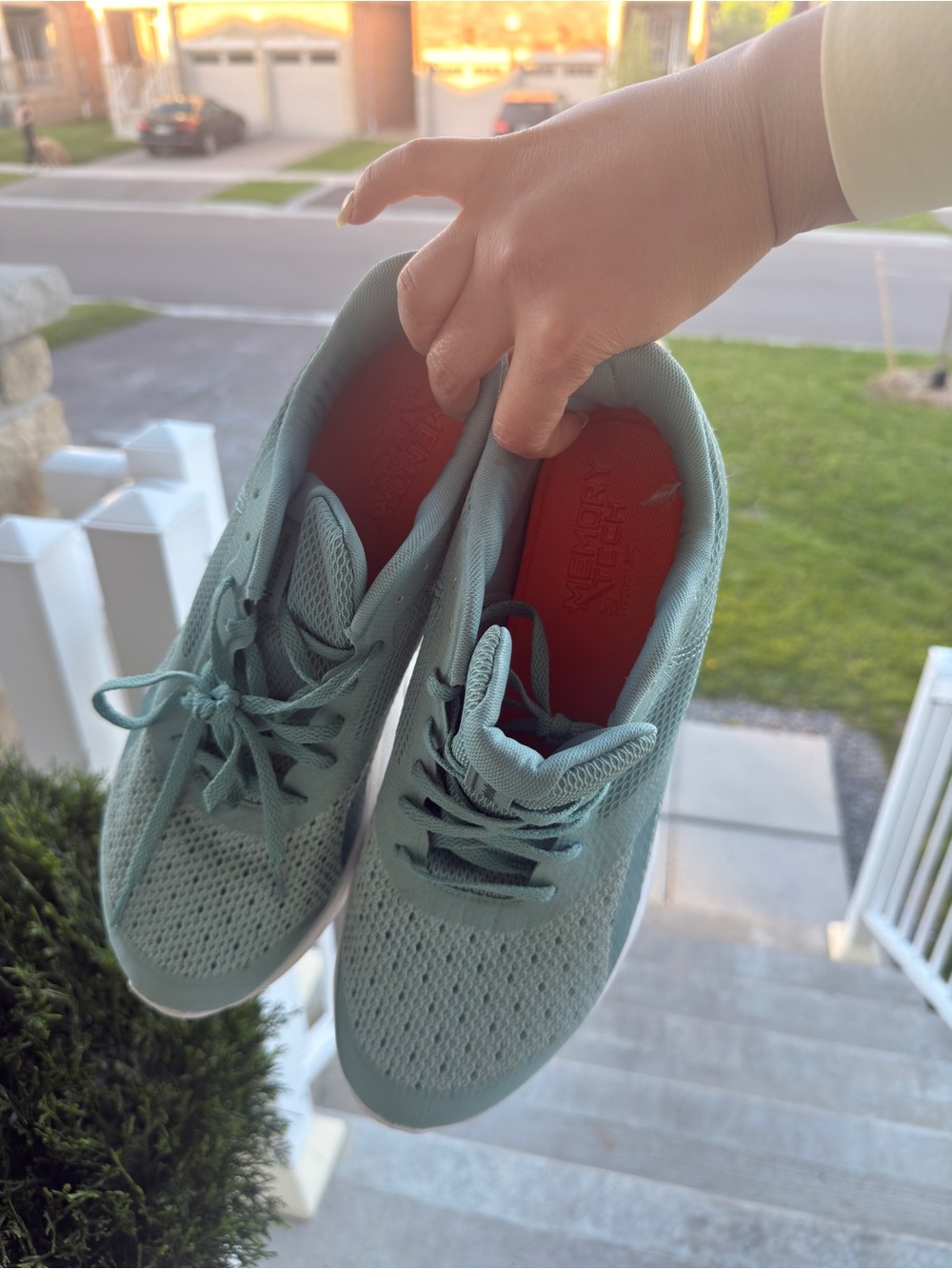 Reebok Teal Knit Sneakers with Coral Insole